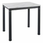 Tavolo Damar con piano in MDF effetto marmo bianco e struttura in metallo nero opaco – 80x60x75 cm