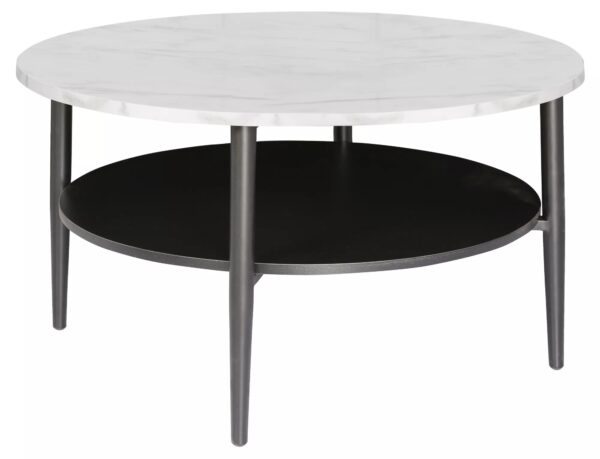 Tavolino rotondo Ella A bianco effetto marmo / nero opaco – Ø80 cm