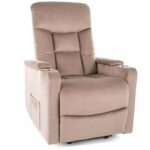 Poltrona reclinabile elettrica Ikar in velluto beige scuro – 77x92/163x108 cm