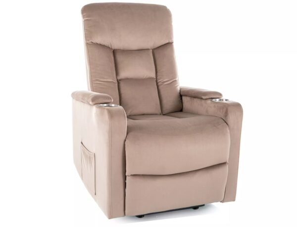 Poltrona reclinabile elettrica Ikar in velluto beige scuro – 77x92/163x108 cm