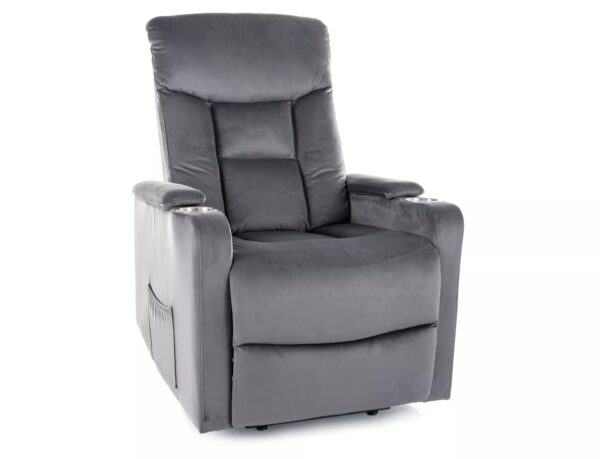 Poltrona reclinabile elettrica Ikar in velluto grigio – 77x92/163x108 cm