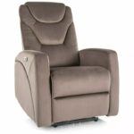 Poltrona reclinabile elettrica Kronos Velvet con USB in velluto cappuccino – 94x79x107 cm
