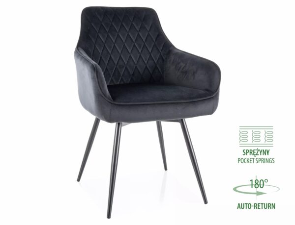 Sedia Marlo Velvet in velluto nero – 55x45x88 cm
