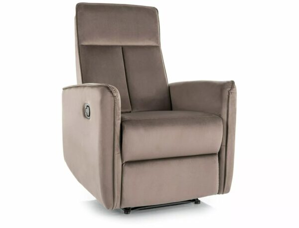 Poltrona reclinabile Nikos in velluto cappuccino – 72x86/159x105 cm