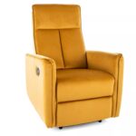 Poltrona reclinabile Nikos in velluto curry – 72x86/159x105 cm