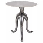 Tavolino Snake in ceramica marmo bianco con base argento – Ø48x55 cm