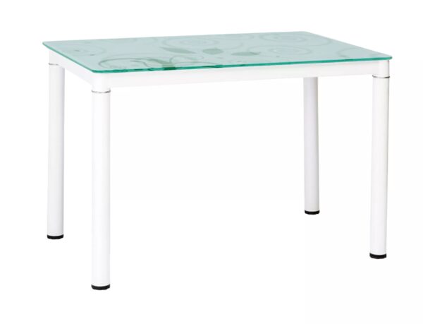 Tavolo Damar con piano in vetro temperato bianco e struttura in metallo verniciato – 100x60x75 cm