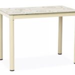 Tavolo Damar con piano in vetro temperato color crema e struttura in metallo verniciato – 100x60x75 cm