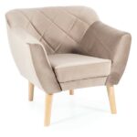 Poltrona Karo 1 Velvet in velluto beige scuro con gambe in legno naturale – 78x75x76 cm