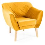 Poltrona Karo 1 Velvet in velluto giallo curry con gambe in legno naturale – 78x75x76 cm