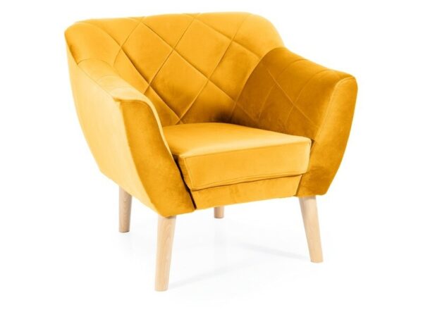 Poltrona Karo 1 Velvet in velluto giallo curry con gambe in legno naturale – 78x75x76 cm