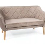 Divano Karo 2 Velvet in velluto beige scuro con gambe in legno naturale – 140x75x76 cm