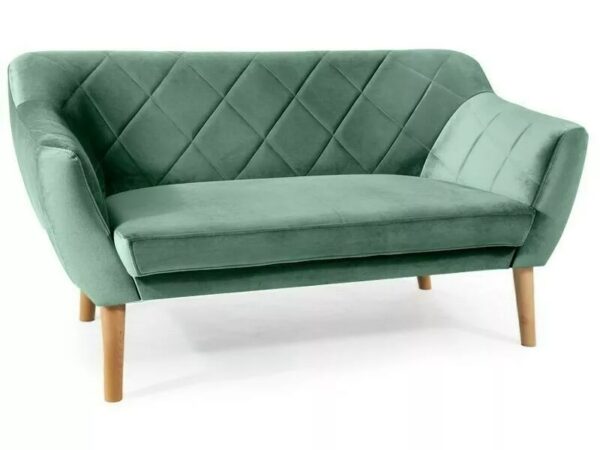 Divano Karo 2 Velvet in velluto verde con gambe in legno naturale – 140x75x76 cm