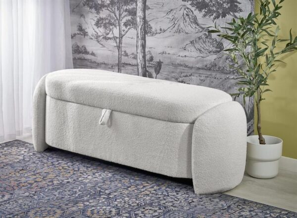 Panca Ficaria con contenitore in bouclé crema – 150x47x51 cm