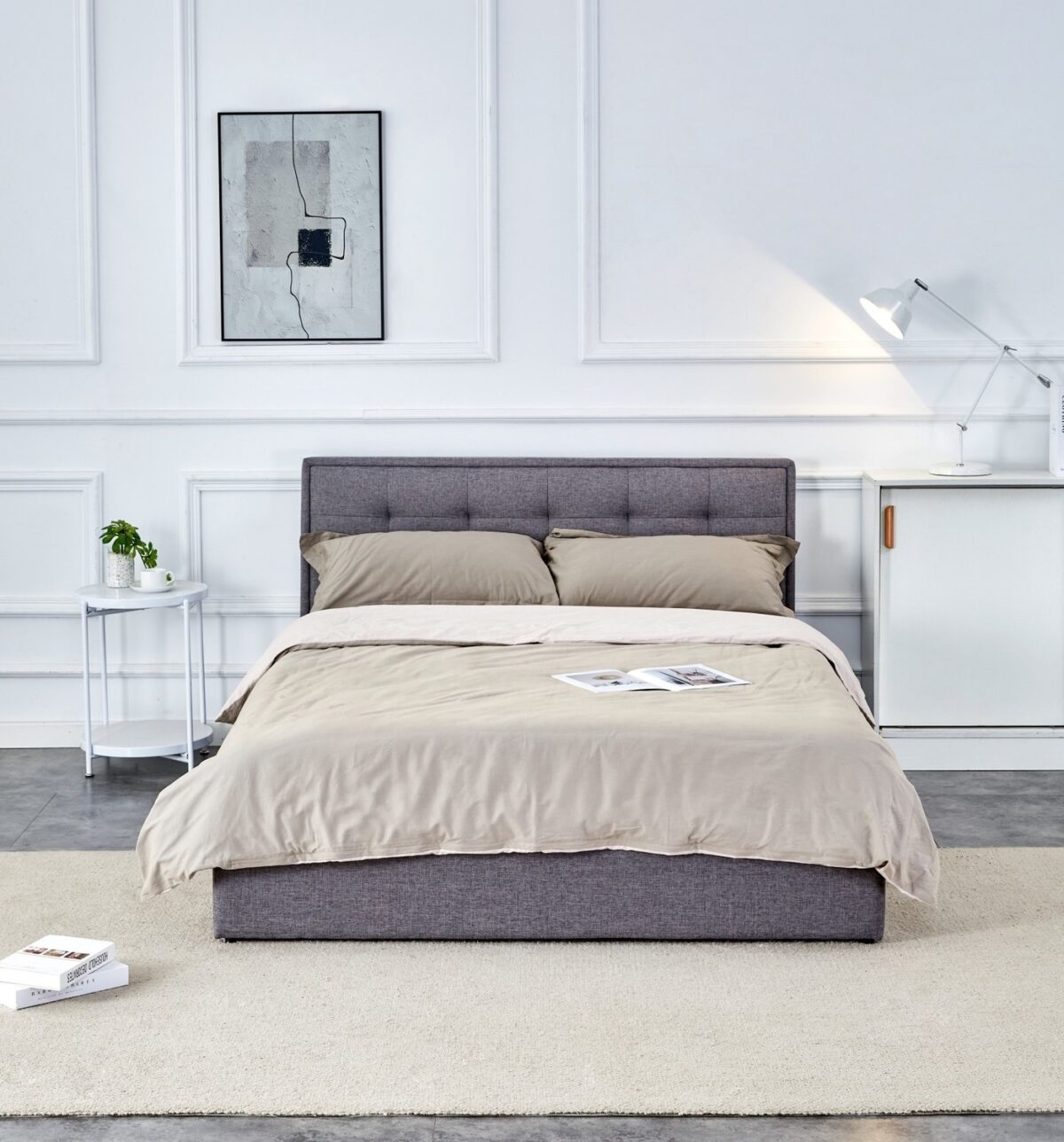 Letto PADVA 140 con contenitore in tessuto grigio – 140x200 cm - immagine 4