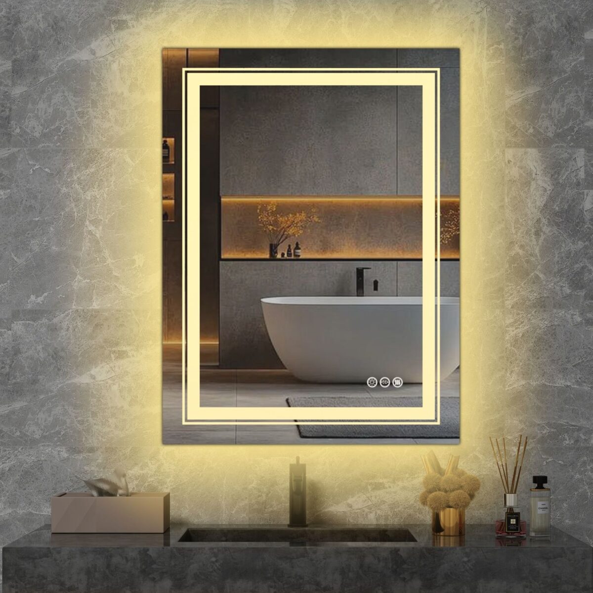 Specchio da parete Vero con LED – 60x80 cm, argento - immagine 2