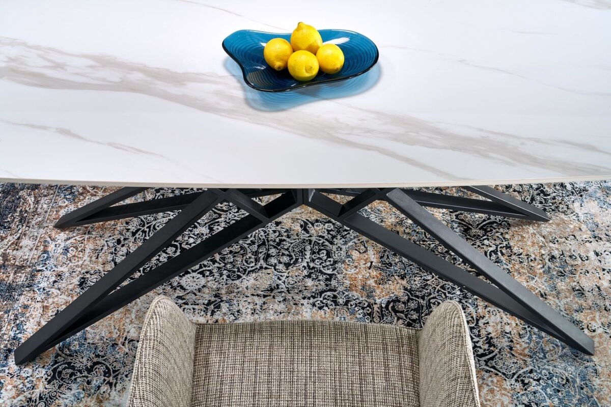 ALFREDO tavolo allungabile con piano effetto marmo bianco e struttura nera - immagine 2