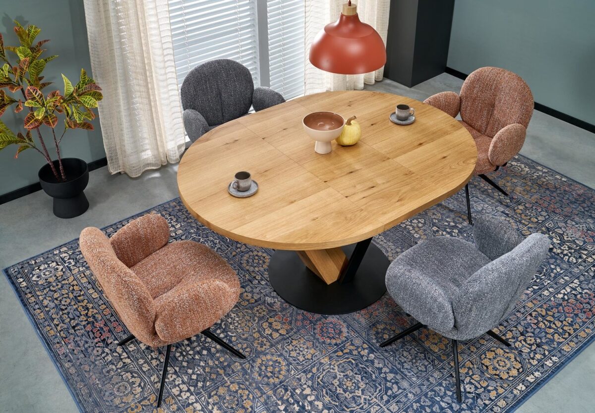 FANIS tavolo rotondo allungabile in finitura naturale con struttura nera - immagine 2