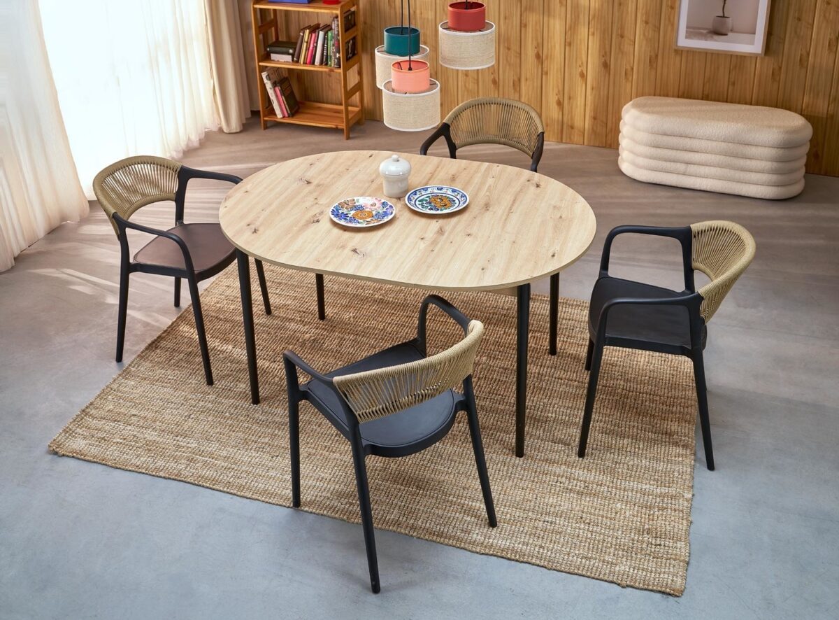 Tavolo Pivot allungabile rovere artisan e nero – 102-142x102x75 cm - immagine 2