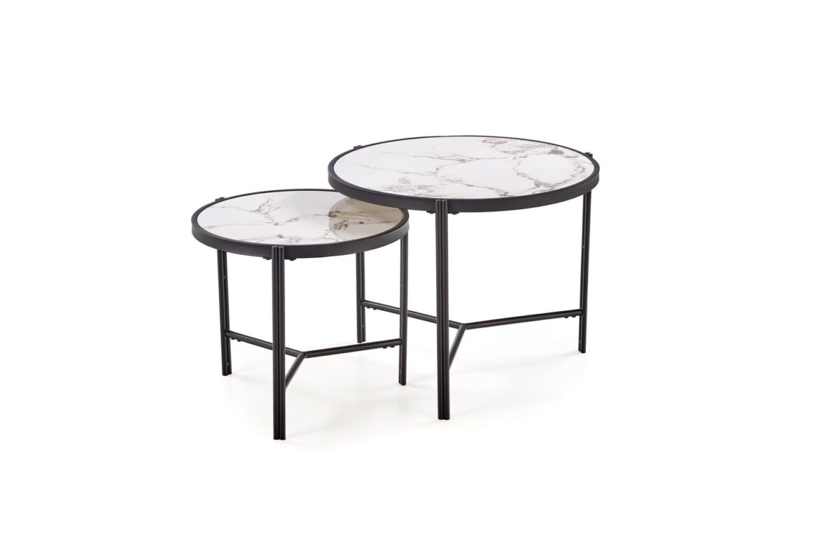 Set 2 tavolini FATIMA effetto marmo bianco e nero – Ø63x50 cm / Ø48x43 cm - immagine 2
