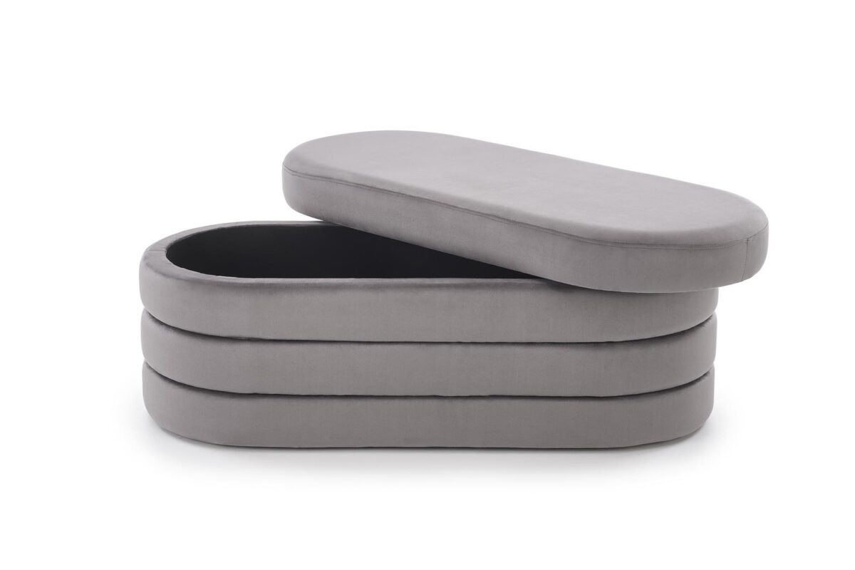 Panca CALPI in velluto grigio con contenitore – 110x46x42 cm - immagine 2
