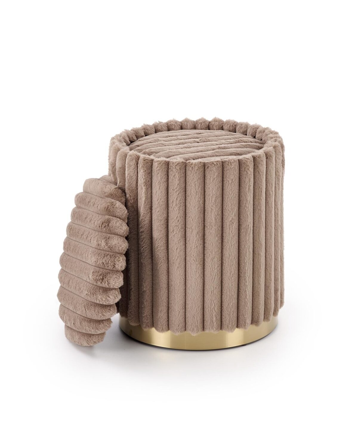 Set 2 Pouf FIDO con contenitore – cappuccino / oro – ø36x44 cm e ø31x38 cm - immagine 3
