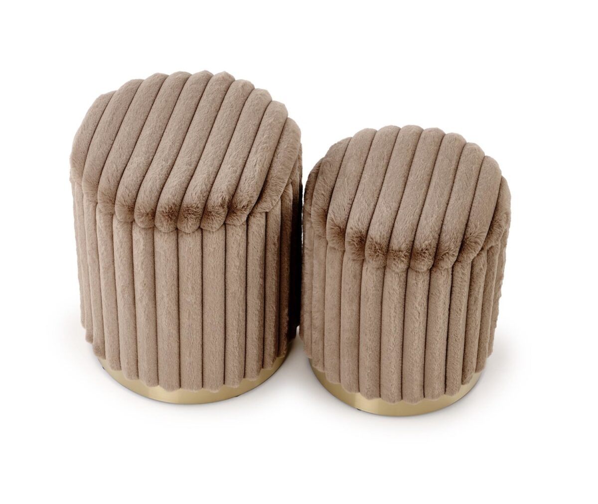 Set 2 Pouf FIDO con contenitore – cappuccino / oro – ø36x44 cm e ø31x38 cm - immagine 4