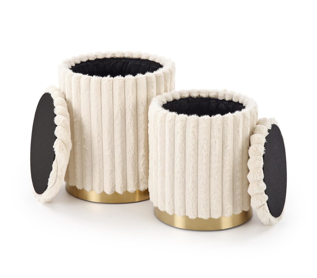 Set 2 Pouf FIDO con contenitore – crema / oro – ø36×44 cm e ø31×38 cm - immagine 2
