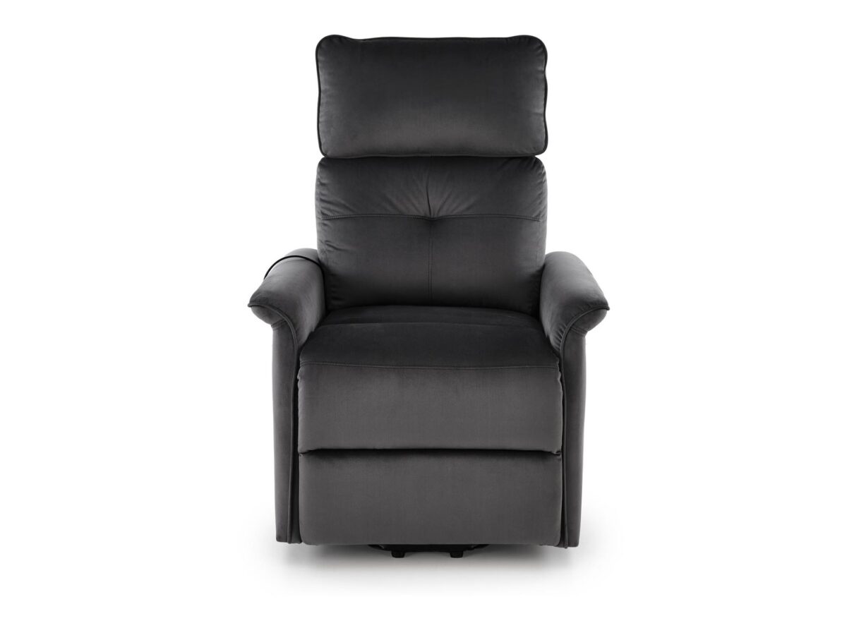 Poltrona relax Semir 2 con alzata assistita, massaggio ed USB in velluto nero – 80x108-90x90-160 cm - immagine 5