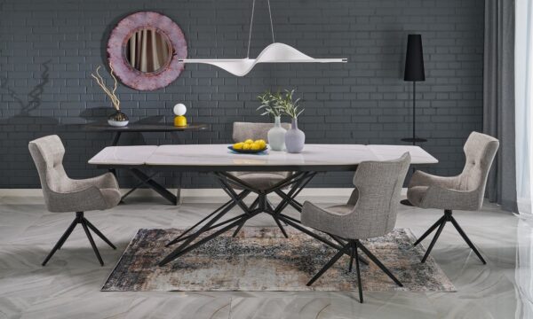 ALFREDO tavolo allungabile con piano effetto marmo bianco e struttura nera