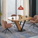 FANIS tavolo rotondo allungabile in finitura naturale con struttura nera