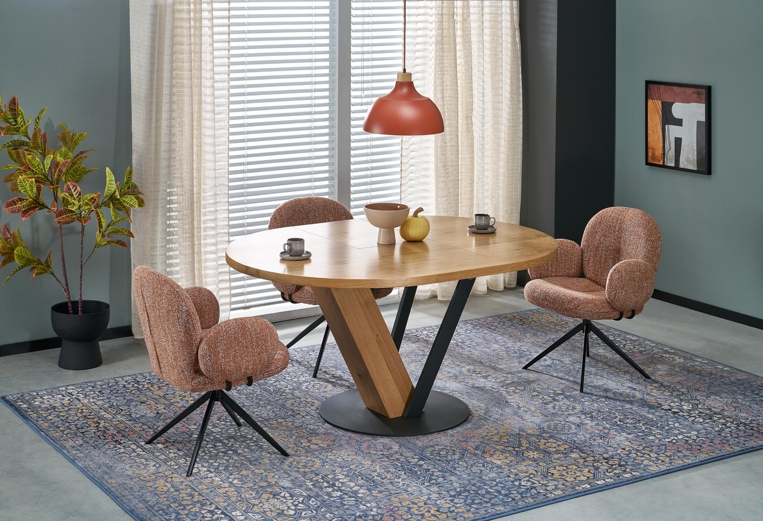 product-5603 FANIS tavolo rotondo allungabile in finitura naturale con struttura nera - immagine 1