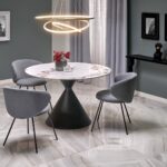 Tavolo Garet rotondo in gres porcellanato effetto marmo bianco – fi120x76 cm