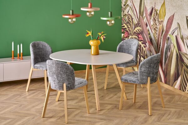 Tavolo Ruben allungabile in color cashmere con gambe in legno naturale – 102-142x102x73 cm