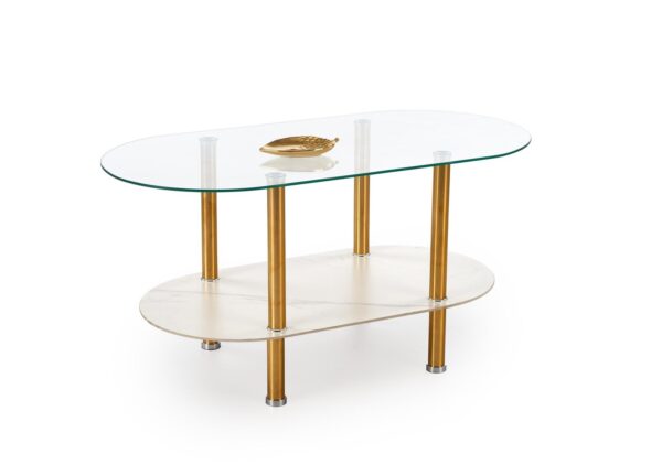 Tavolino Ducat in vetro e effetto marmo bianco – 100x50x51 cm
