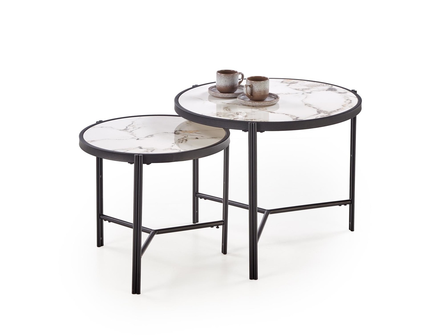 product-5768 Set 2 tavolini FATIMA effetto marmo bianco e nero – Ø63x50 cm / Ø48x43 cm - immagine 1