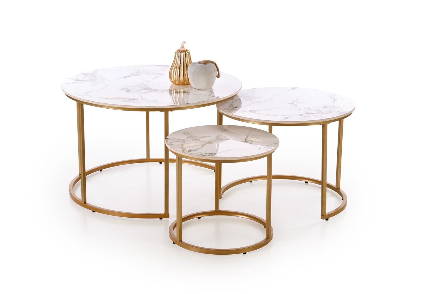 product-5770 Set 3 Tavolini Gilda effetto marmo bianco e oro – 80/60/45 cm - immagine 1