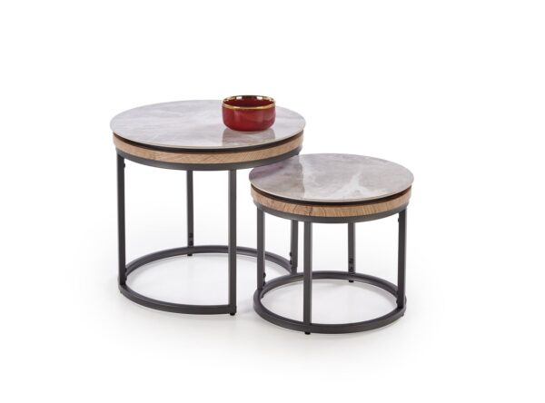 ITAKA set di 2 tavolini grigio effetto marmo chiaro / grafite