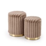 Set 2 Pouf FIDO con contenitore – cappuccino / oro – ø36x44 cm e ø31x38 cm
