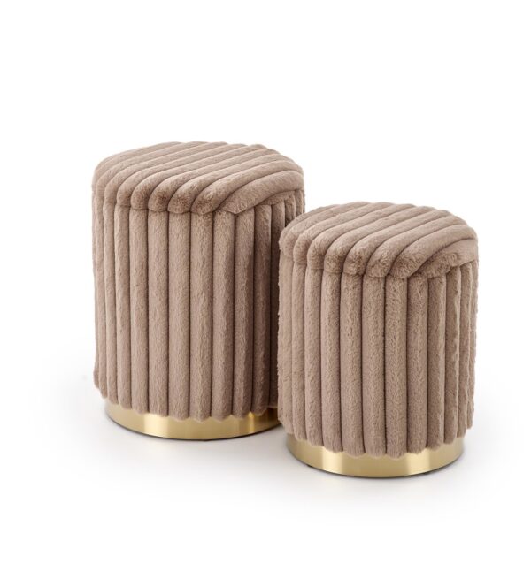 Set 2 Pouf FIDO con contenitore – cappuccino / oro – ø36x44 cm e ø31x38 cm
