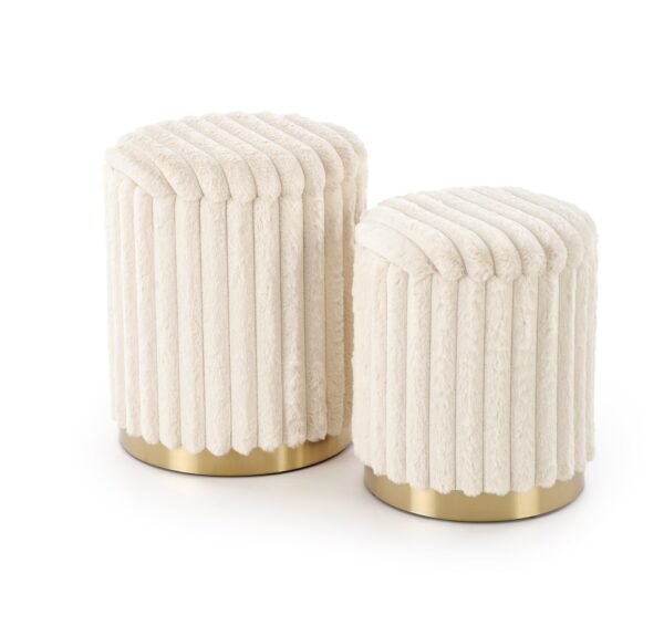 Set 2 Pouf FIDO con contenitore – crema / oro – ø36×44 cm e ø31×38 cm