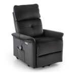 Poltrona relax Semir 2 con alzata assistita, massaggio ed USB in velluto nero – 80x108-90x90-160 cm