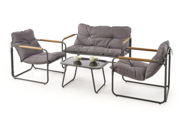 Set da giardino HUDSON con divano, 2 poltrone e tavolino – grigio chiaro / marrone