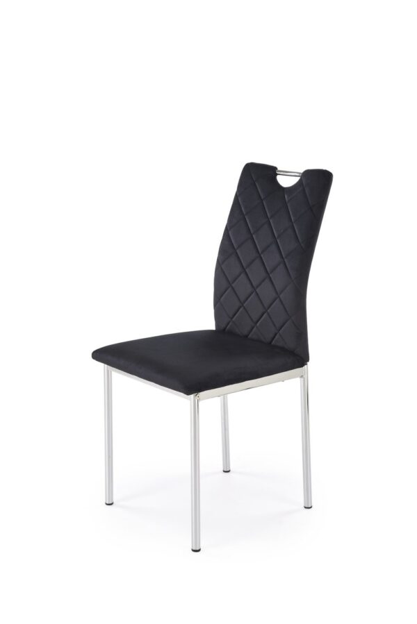Sedia K578 in velluto nero con struttura cromata