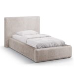 Letto Asti in chenille con contenitore e testiera imbottita - 90×200 cm
