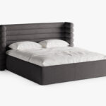 Letto imbottito Mount con contenitore in bouclé Coral - 160x200 cm