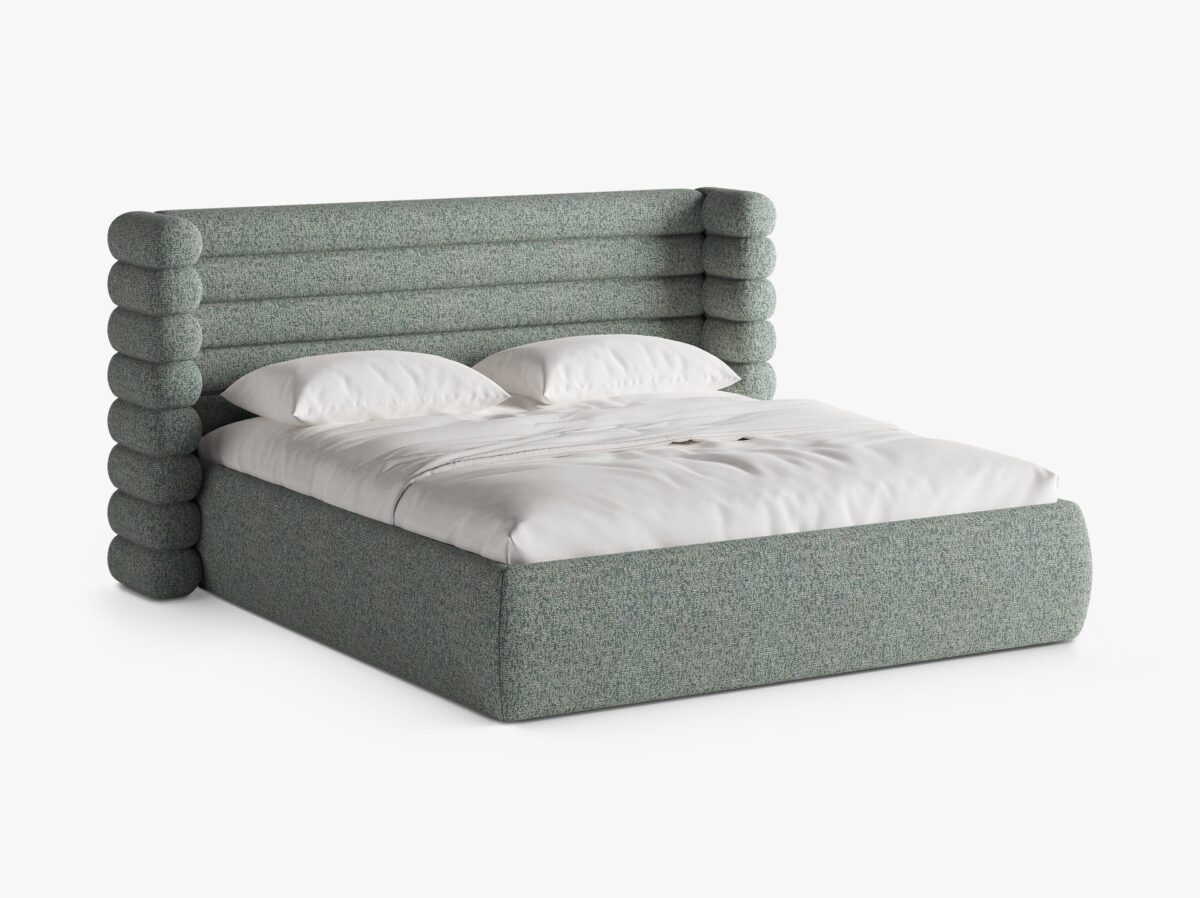 Letto imbottito Mount con contenitore in tessuto strutturato Puente – 200x200 cm - immagine 3