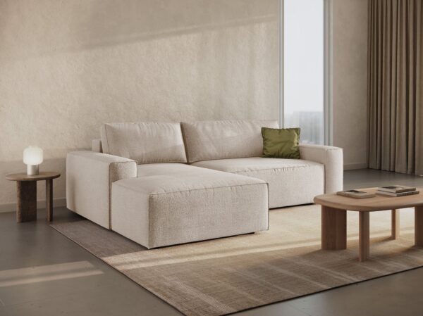 Divano letto angolare Jodie con contenitore in Bouclé Baloo – L246 cm