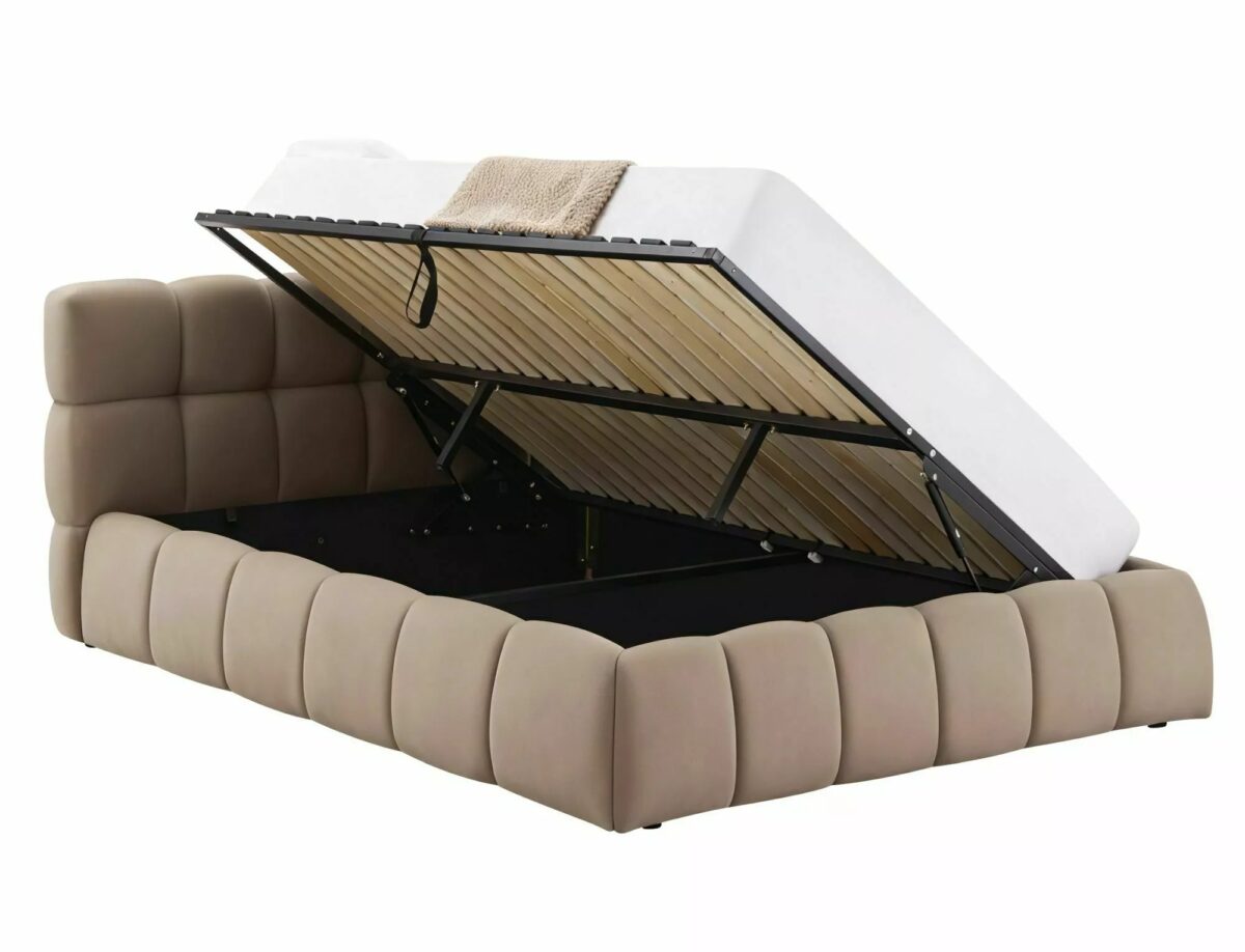 Letto contenitore Parma in velluto Bluvel beige scuro – 140x200 cm - immagine 3