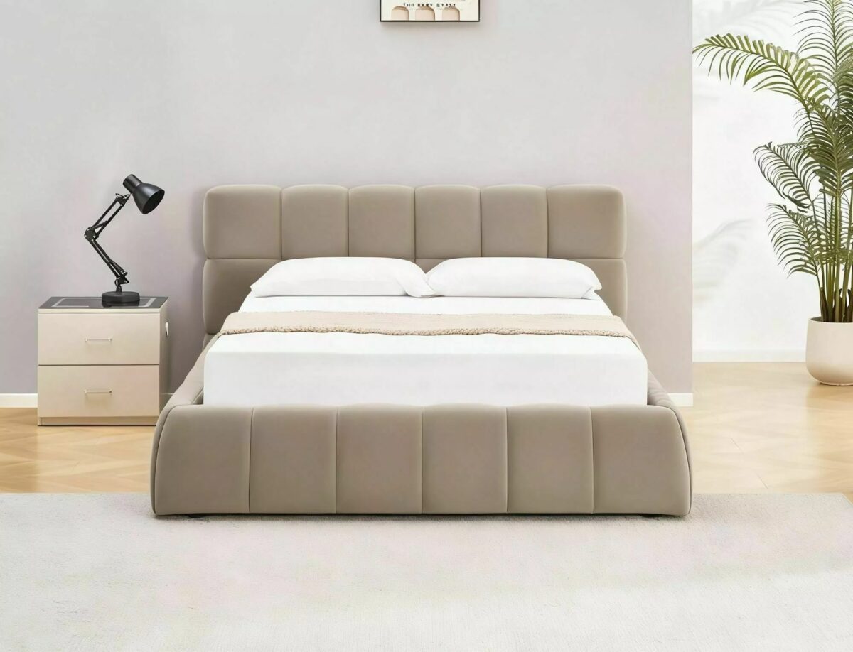 Letto contenitore Parma in velluto Bluvel beige scuro – 140x200 cm - immagine 5